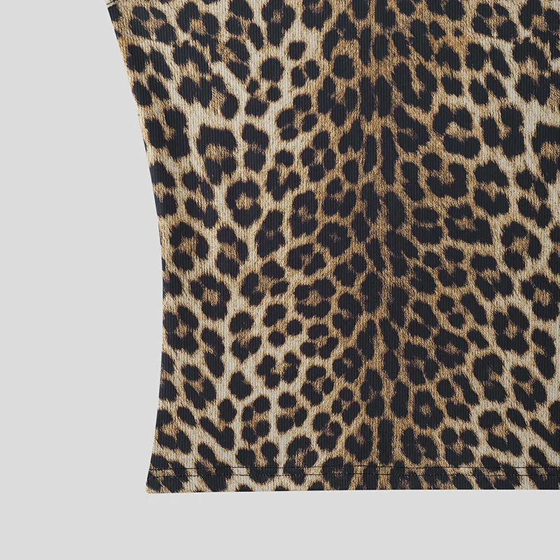 INCERUN Men Tank Tops Leopard Printing O-neck Sleeveless Summer Male Vests Streetwear Knitted 2026 Fashion Casual Men Clothing