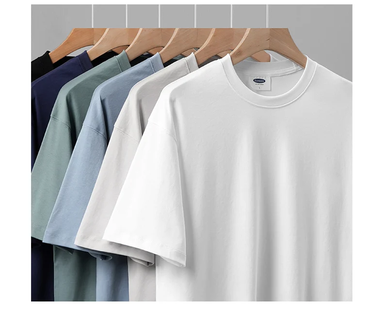DUKEEN Premium 80S Liquid Ammonia Mercerized Cotton T-Shirt Men Summer Cooling Short Sleeve Tee Luxury Solid Color White Tshirt