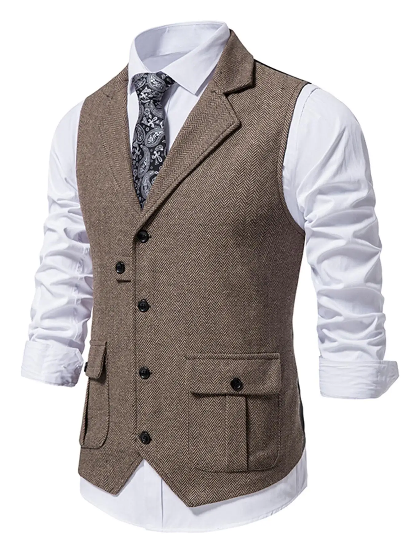 Elegant Men's Herringbone Waistcoat for Business Banquets and Weddings Stylish and Comfortable Men's Casual Vest