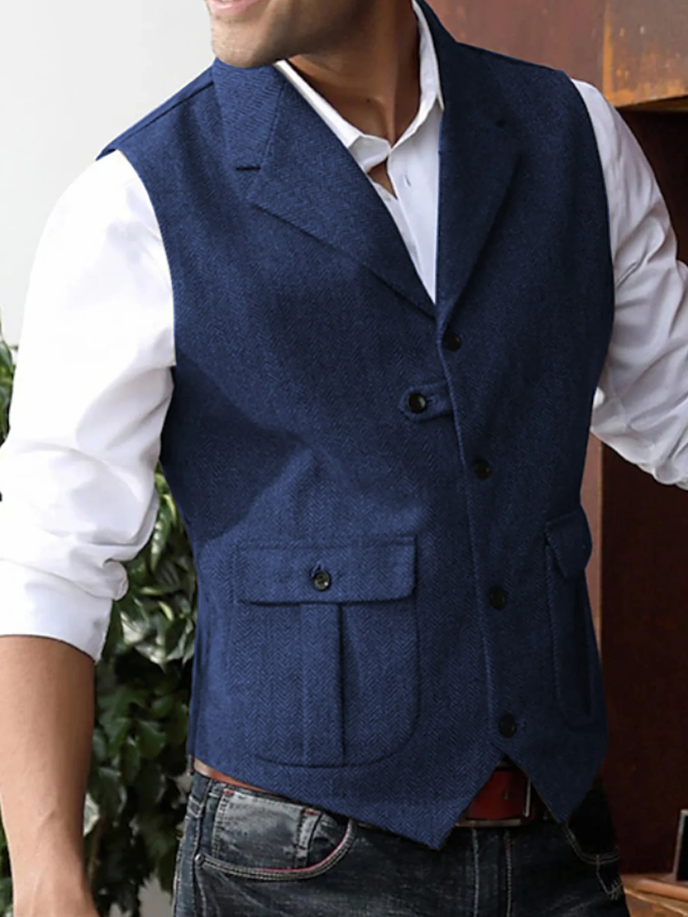 Elegant Men's Herringbone Waistcoat for Business Banquets and Weddings Stylish and Comfortable Men's Casual Vest