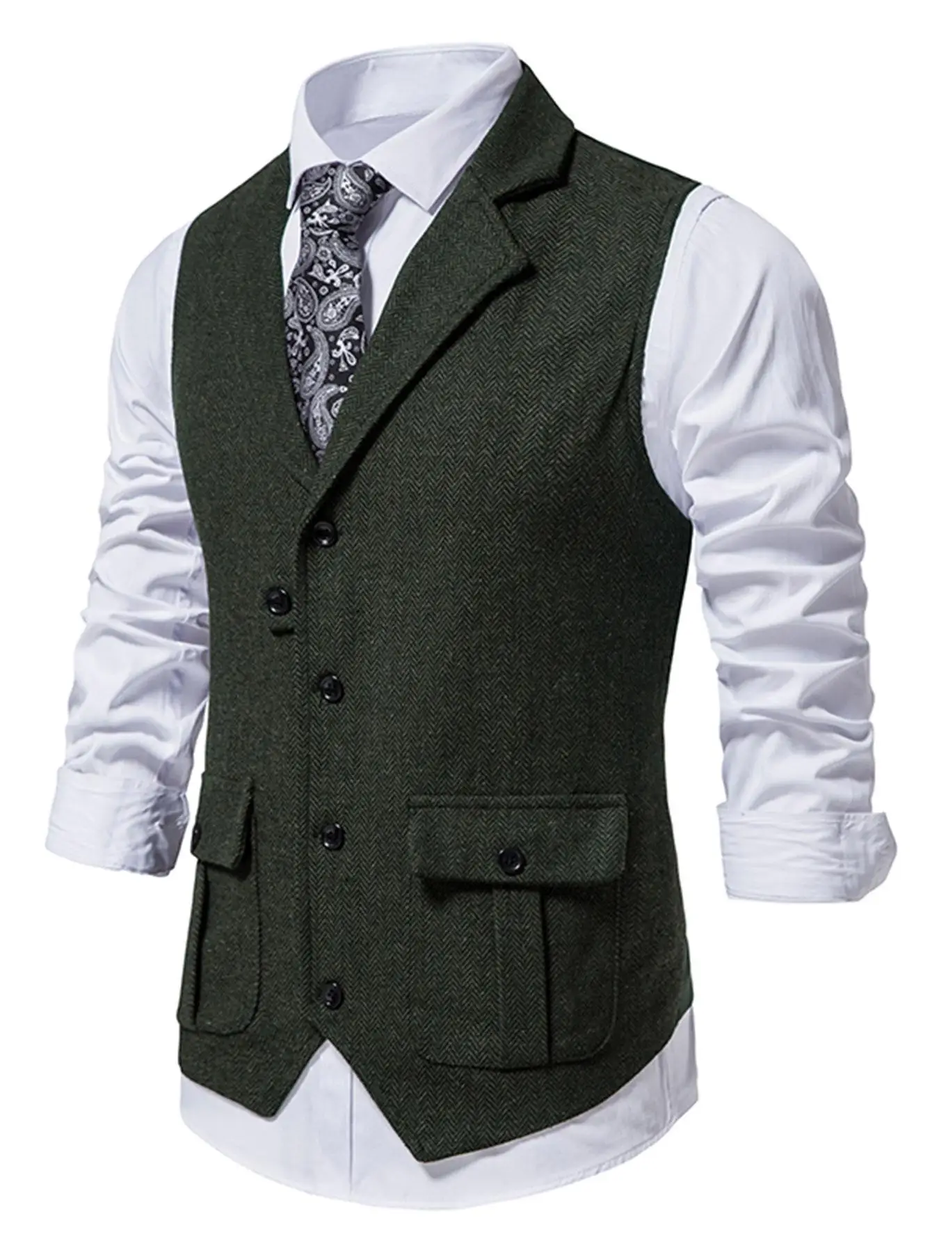 Elegant Men's Herringbone Waistcoat for Business Banquets and Weddings Stylish and Comfortable Men's Casual Vest