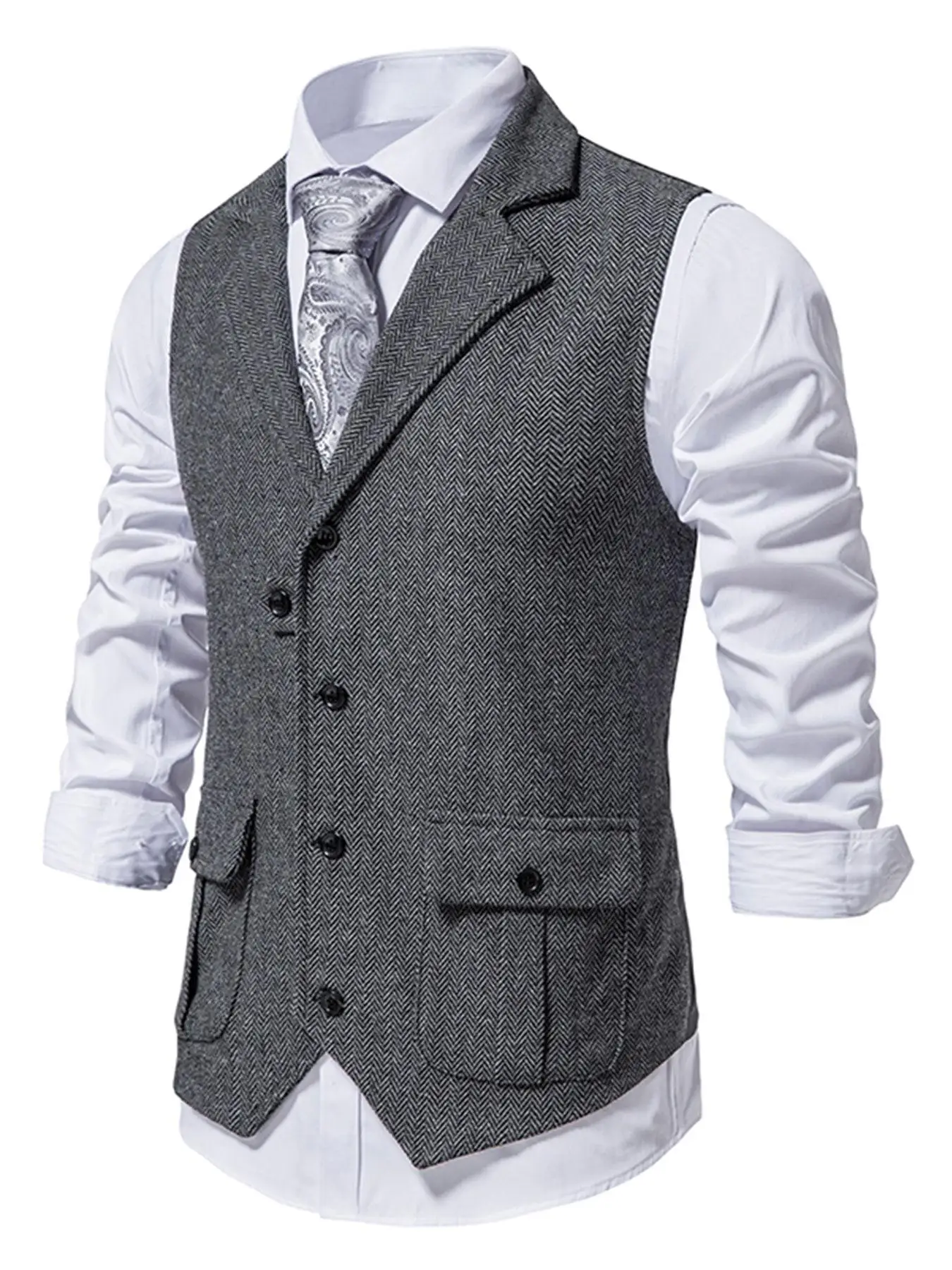 Elegant Men's Herringbone Waistcoat for Business Banquets and Weddings Stylish and Comfortable Men's Casual Vest