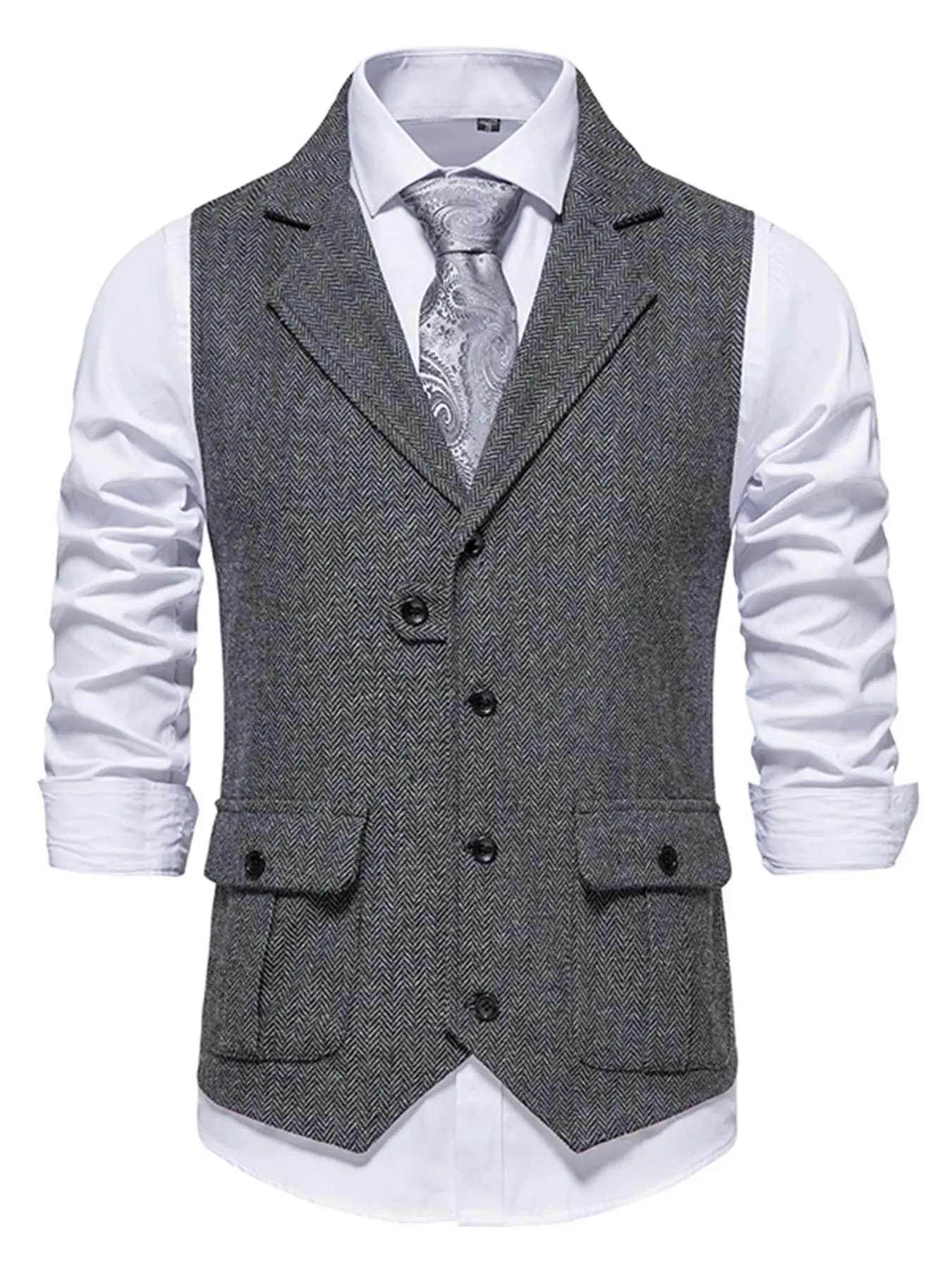 Elegant Men's Herringbone Waistcoat for Business Banquets and Weddings Stylish and Comfortable Men's Casual Vest