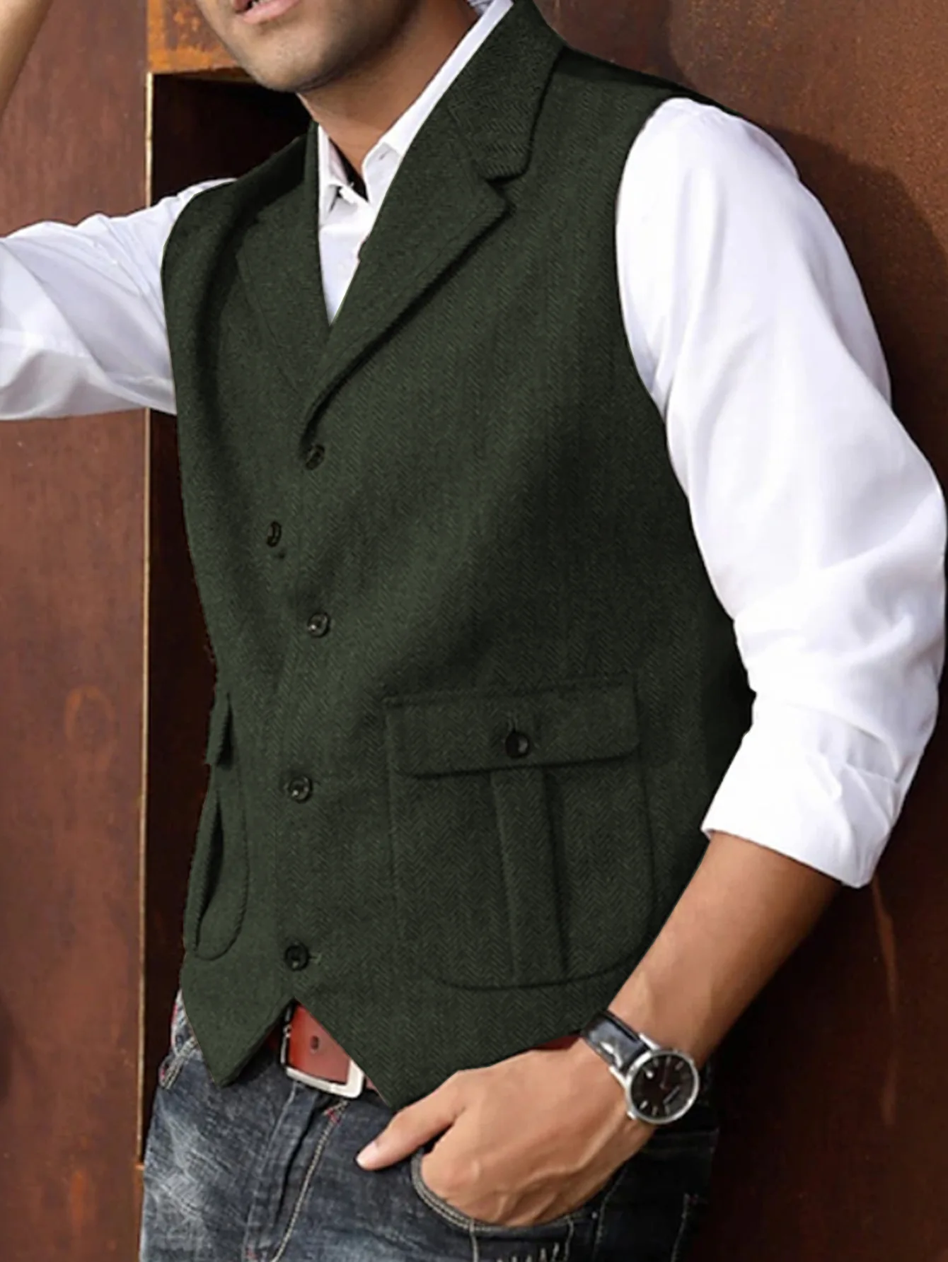 Elegant Men's Herringbone Waistcoat for Business Banquets and Weddings Stylish and Comfortable Men's Casual Vest