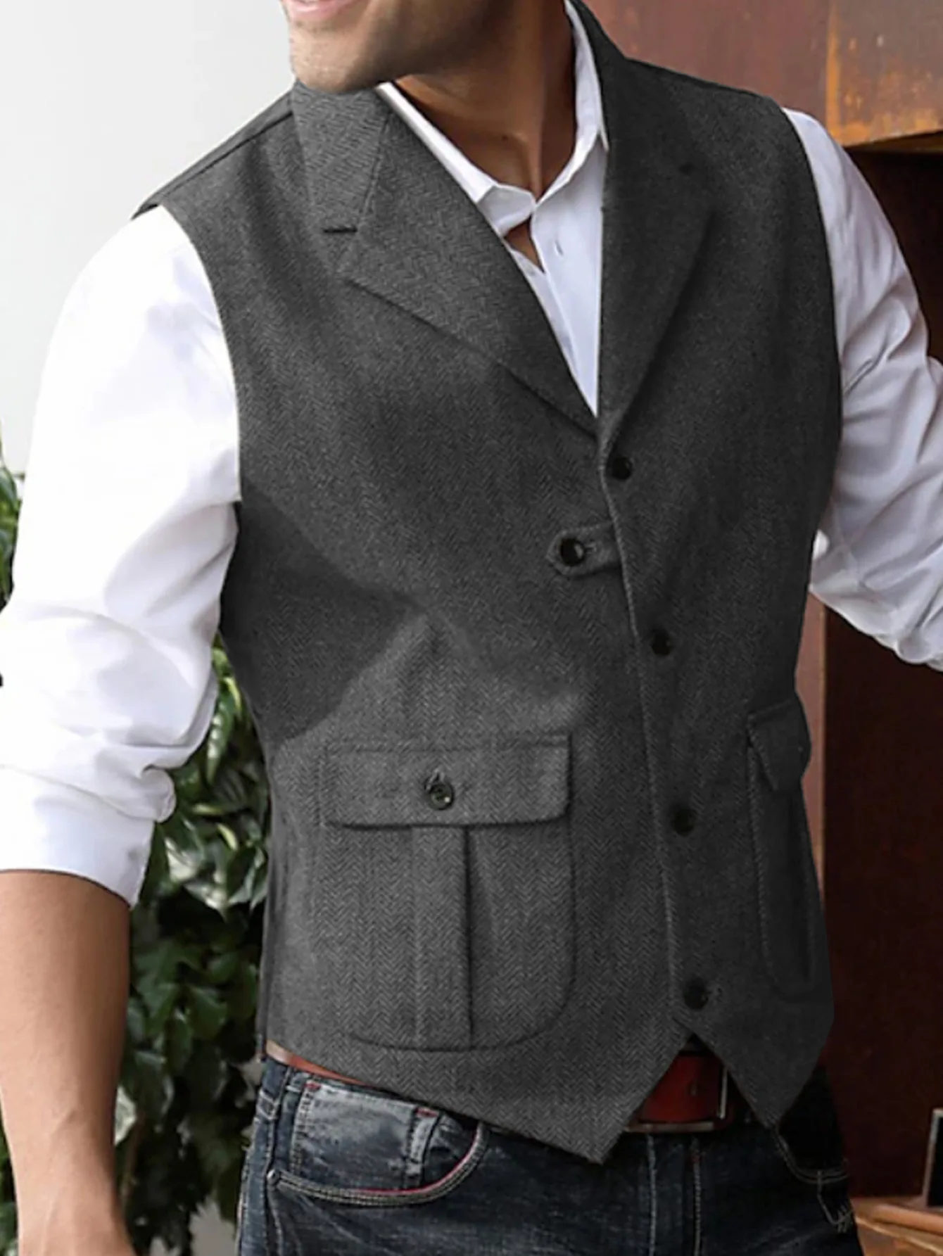 Elegant Men's Herringbone Waistcoat for Business Banquets and Weddings Stylish and Comfortable Men's Casual Vest