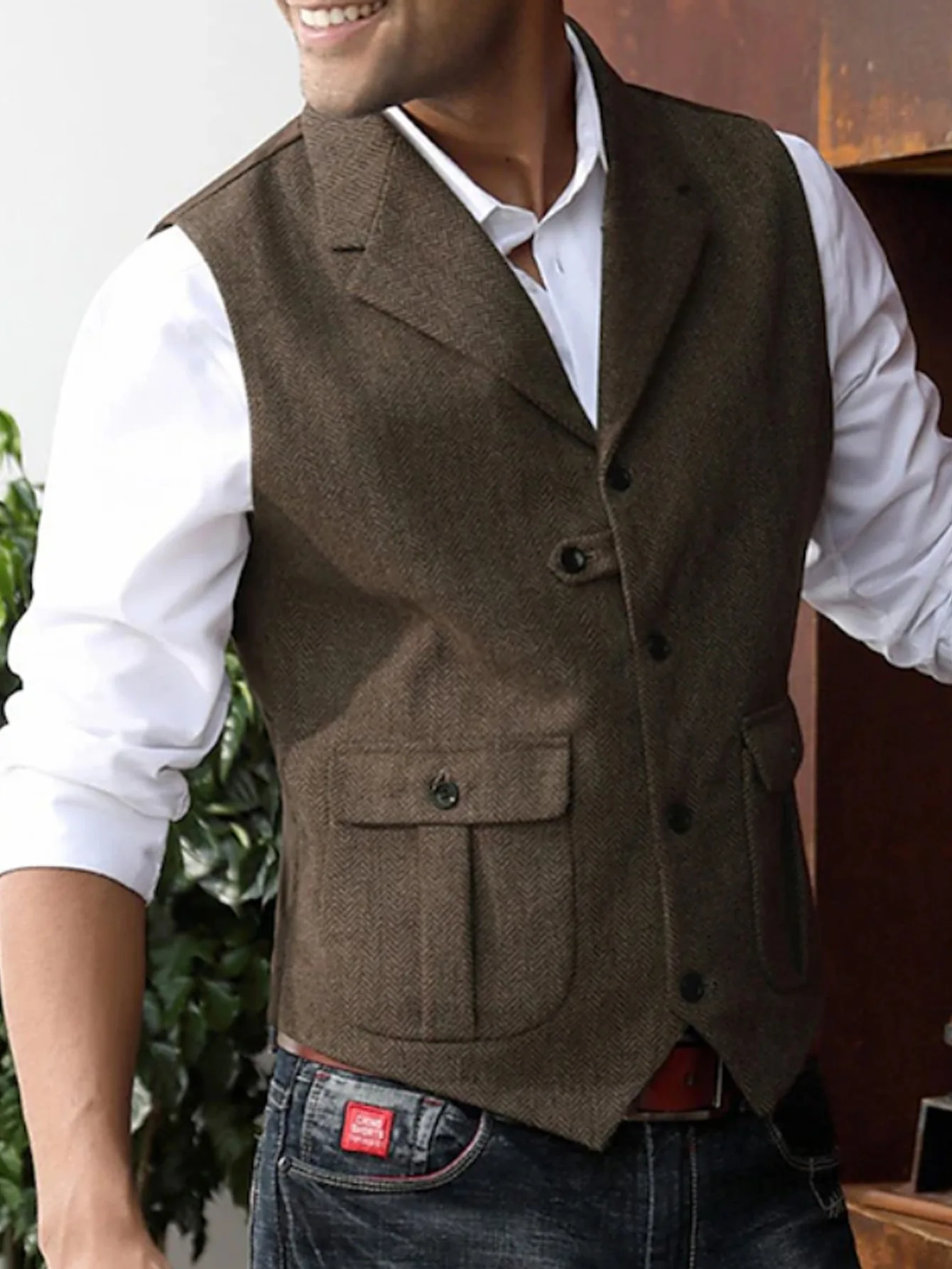 Elegant Men's Herringbone Waistcoat for Business Banquets and Weddings Stylish and Comfortable Men's Casual Vest