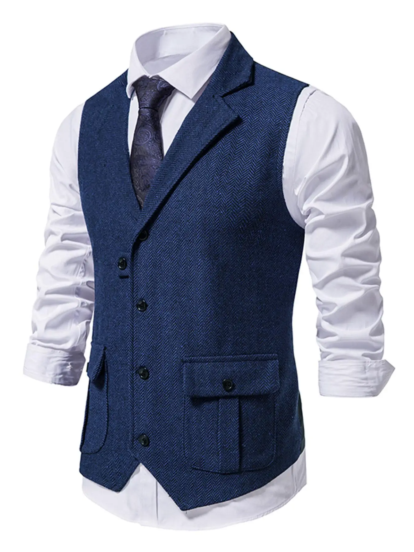 Elegant Men's Herringbone Waistcoat for Business Banquets and Weddings Stylish and Comfortable Men's Casual Vest