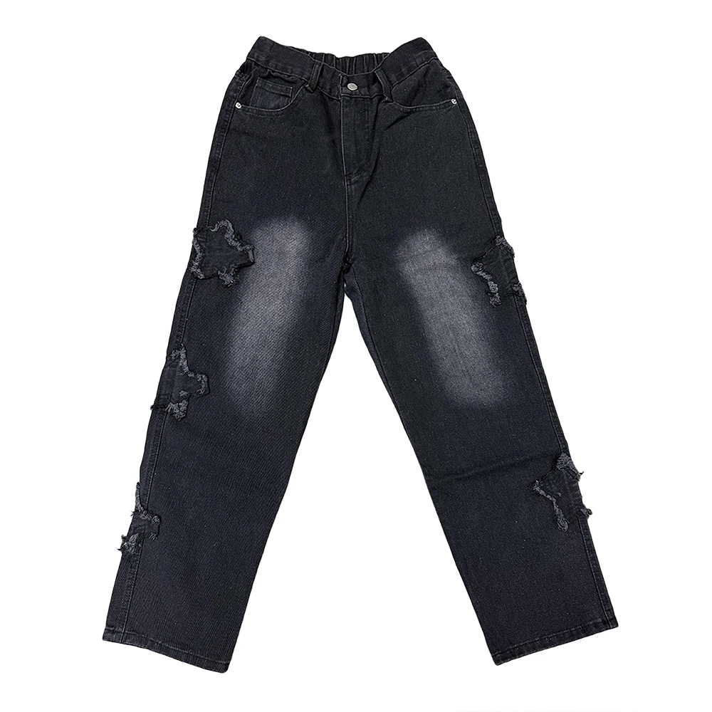 Star Embroidery Straight Casual Men Jeans Gothic Neutral New Wide Leg Loose Hip-hop Fashion Youth Streetwear Denim Trousers Y2K