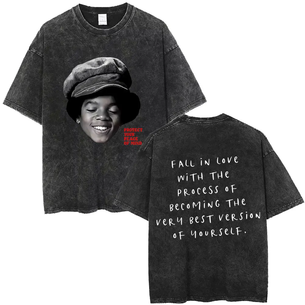 Washed Vintage Michael Jackson Album Logo Graphic T Shirts Men Women Retro Gothic Rock Streetwear Men's Punk Oversized T-shirt