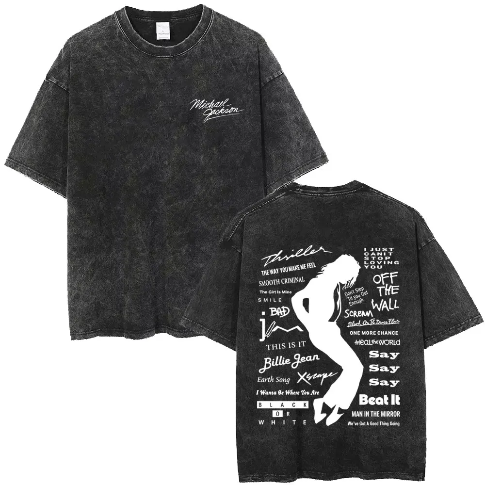 Washed Vintage Michael Jackson Album Logo Graphic T Shirts Men Women Retro Gothic Rock Streetwear Men's Punk Oversized T-shirt
