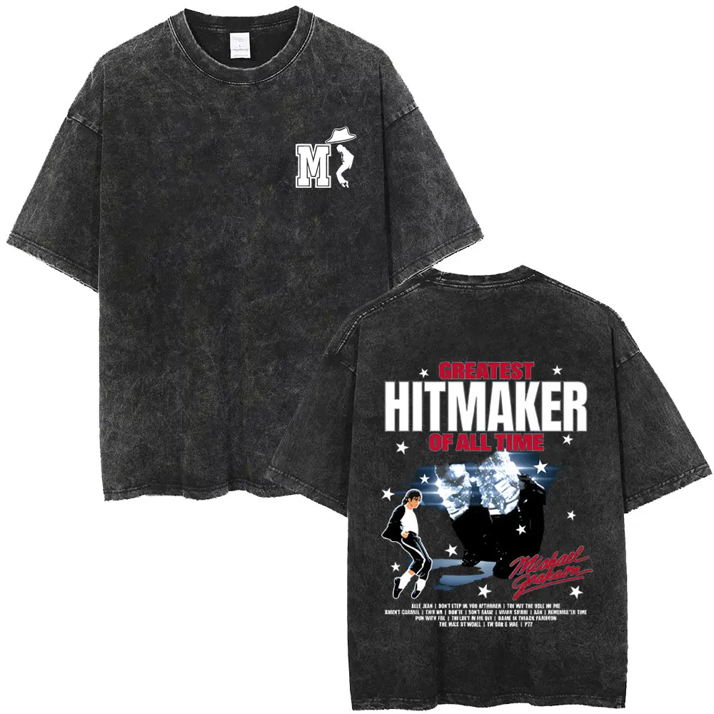 Washed Vintage Michael Jackson Album Logo Graphic T Shirts Men Women Retro Gothic Rock Streetwear Men's Punk Oversized T-shirt