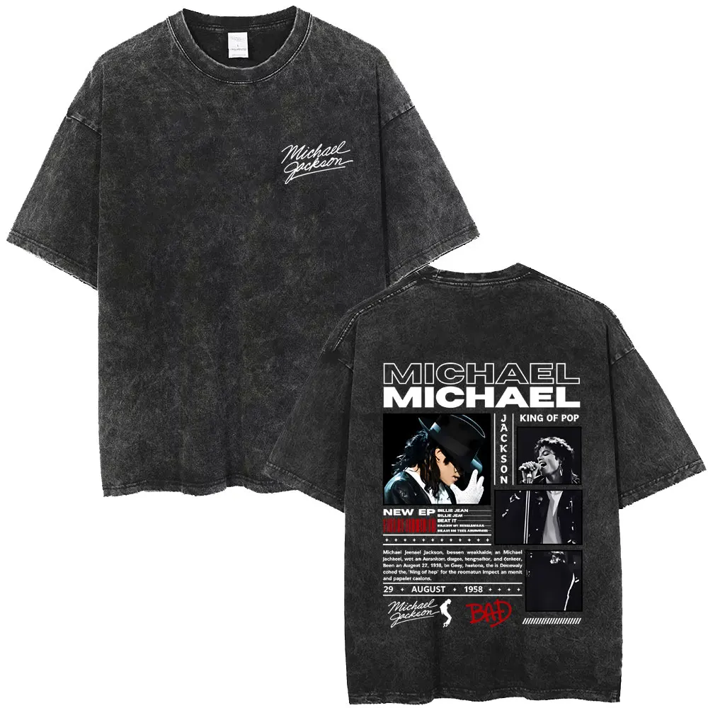 Washed Vintage Michael Jackson Album Logo Graphic T Shirts Men Women Retro Gothic Rock Streetwear Men's Punk Oversized T-shirt