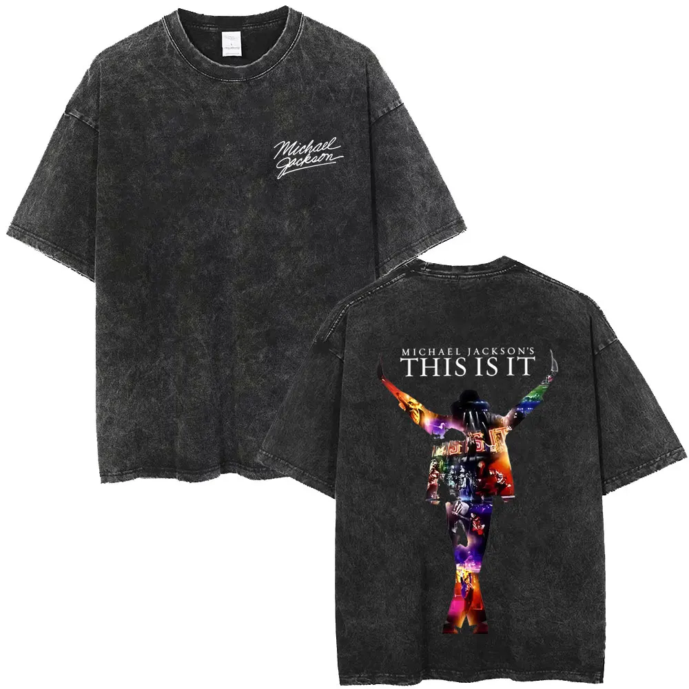 Washed Vintage Michael Jackson Album Logo Graphic T Shirts Men Women Retro Gothic Rock Streetwear Men's Punk Oversized T-shirt