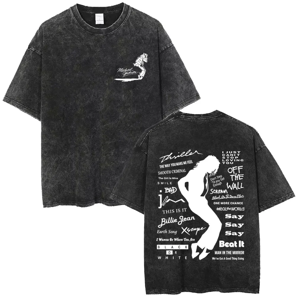 Washed Vintage Michael Jackson Album Logo Graphic T Shirts Men Women Retro Gothic Rock Streetwear Men's Punk Oversized T-shirt