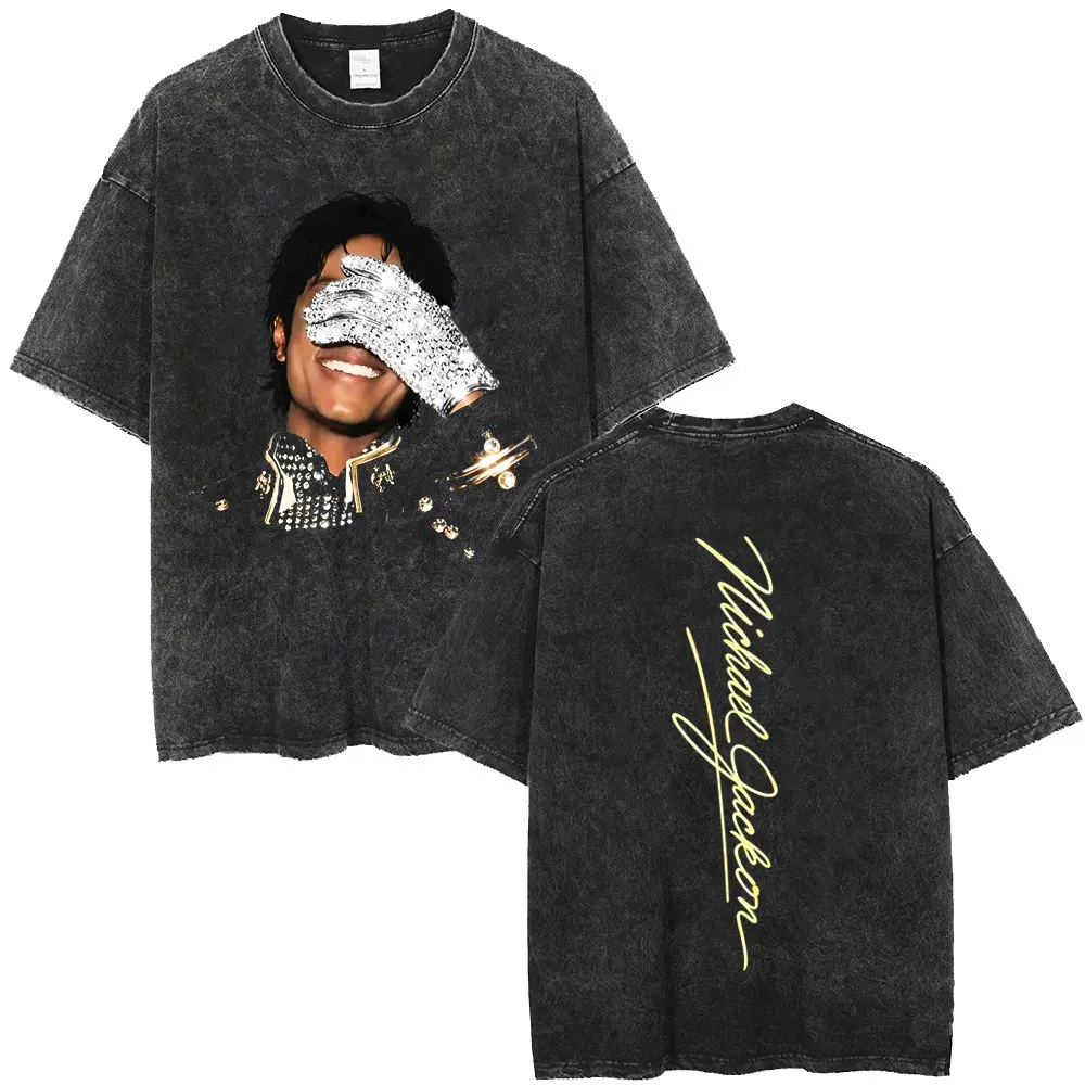 Washed Vintage Michael Jackson Album Logo Graphic T Shirts Men Women Retro Gothic Rock Streetwear Men's Punk Oversized T-shirt