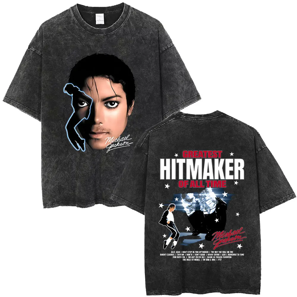 Washed Vintage Michael Jackson Album Logo Graphic T Shirts Men Women Retro Gothic Rock Streetwear Men's Punk Oversized T-shirt