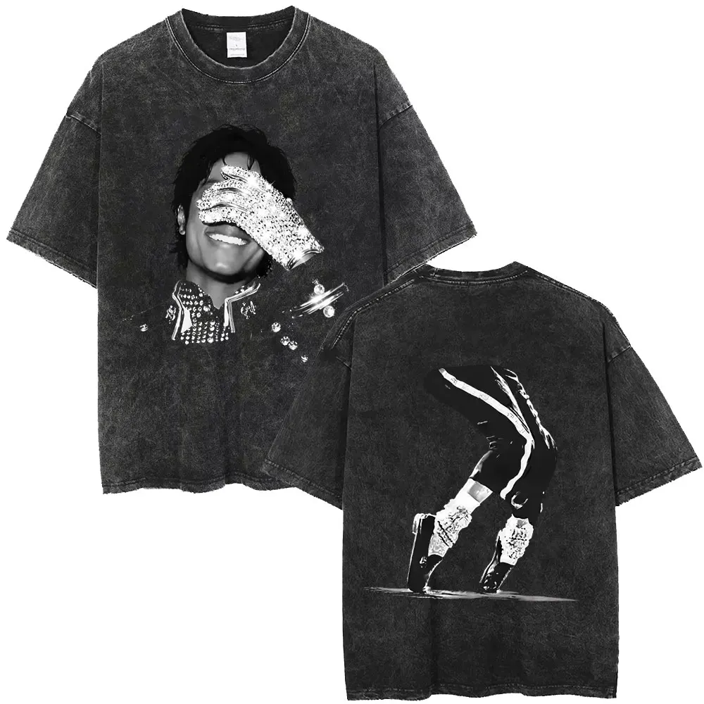 Washed Vintage Michael Jackson Album Logo Graphic T Shirts Men Women Retro Gothic Rock Streetwear Men's Punk Oversized T-shirt