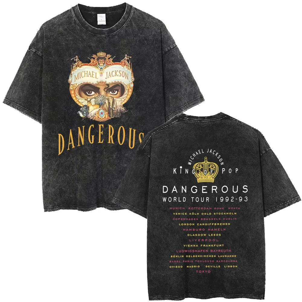 Washed Vintage Michael Jackson Album Logo Graphic T Shirts Men Women Retro Gothic Rock Streetwear Men's Punk Oversized T-shirt