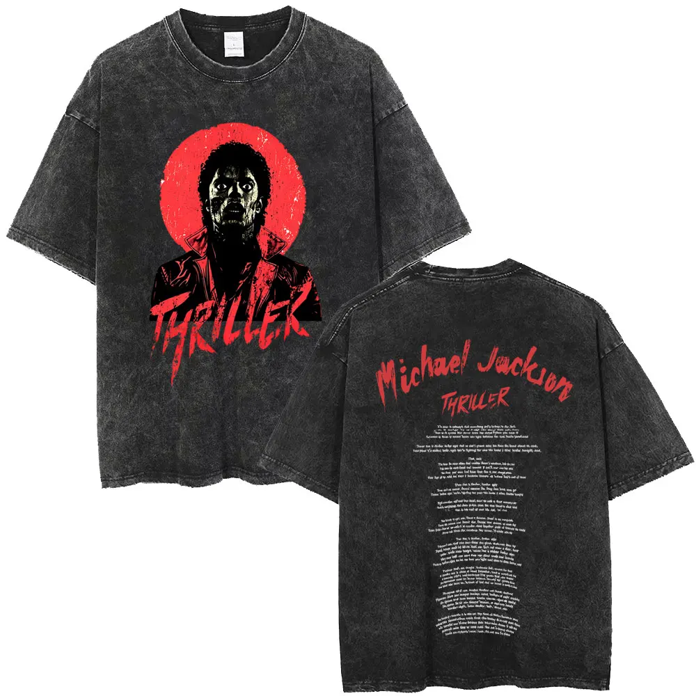 Washed Vintage Michael Jackson Album Logo Graphic T Shirts Men Women Retro Gothic Rock Streetwear Men's Punk Oversized T-shirt