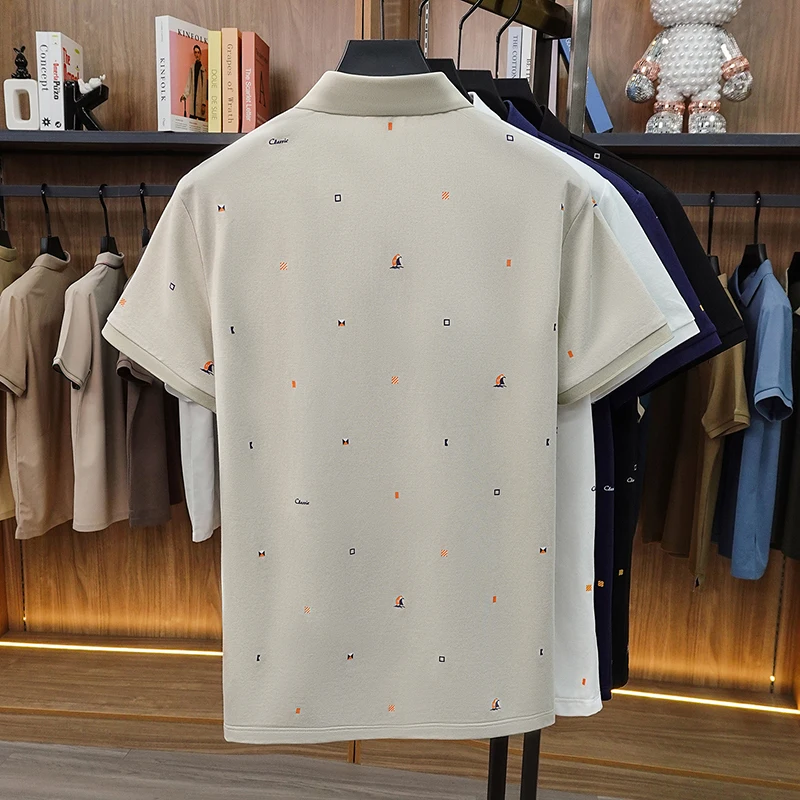 Classic Trend Man New Short-Sleeved Polo Shirt Lapel Button Multi-pattern Letter Animal Embroidery Ventilate Snug Men's Clothing