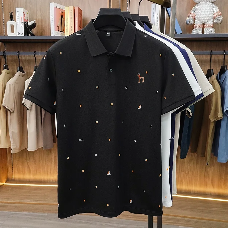 Classic Trend Man New Short-Sleeved Polo Shirt Lapel Button Multi-pattern Letter Animal Embroidery Ventilate Snug Men's Clothing