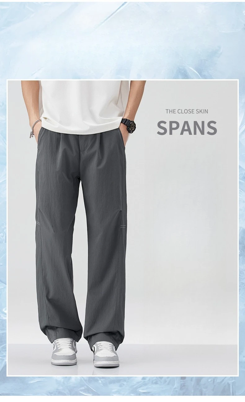 Brand Clothing Men's Spring Summer Thin Loose Straight Casual Pants Wrinkle Breathable Stretch Cargo Trousers Male Y2k 28-38