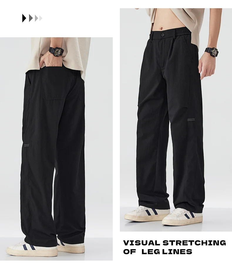 Brand Clothing Men's Spring Summer Thin Loose Straight Casual Pants Wrinkle Breathable Stretch Cargo Trousers Male Y2k 28-38