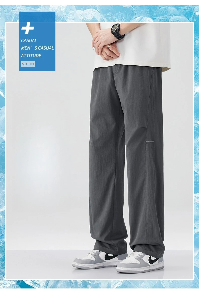 Brand Clothing Men's Spring Summer Thin Loose Straight Casual Pants Wrinkle Breathable Stretch Cargo Trousers Male Y2k 28-38