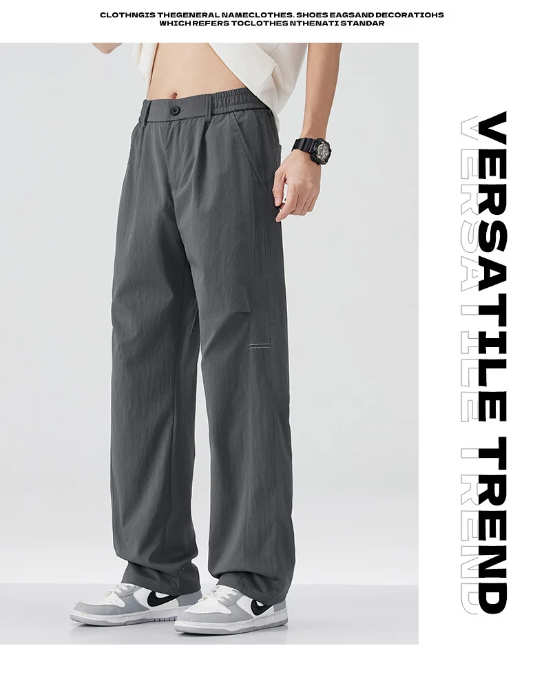 Brand Clothing Men's Spring Summer Thin Loose Straight Casual Pants Wrinkle Breathable Stretch Cargo Trousers Male Y2k 28-38