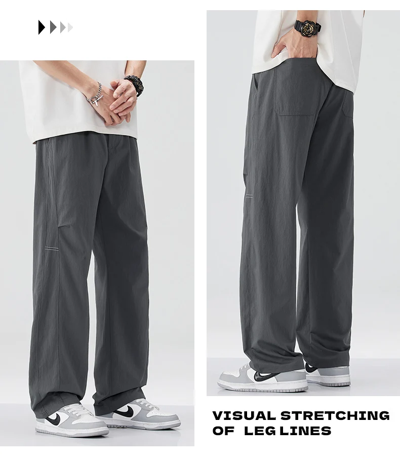 Brand Clothing Men's Spring Summer Thin Loose Straight Casual Pants Wrinkle Breathable Stretch Cargo Trousers Male Y2k 28-38