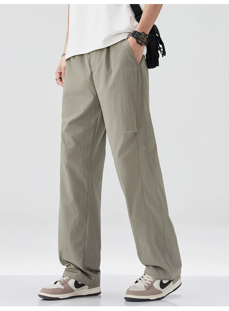 Brand Clothing Men's Spring Summer Thin Loose Straight Casual Pants Wrinkle Breathable Stretch Cargo Trousers Male Y2k 28-38