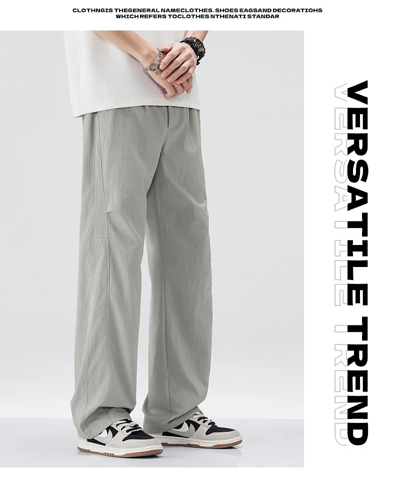 Brand Clothing Men's Spring Summer Thin Loose Straight Casual Pants Wrinkle Breathable Stretch Cargo Trousers Male Y2k 28-38