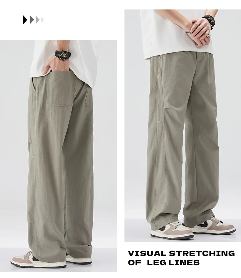 Brand Clothing Men's Spring Summer Thin Loose Straight Casual Pants Wrinkle Breathable Stretch Cargo Trousers Male Y2k 28-38