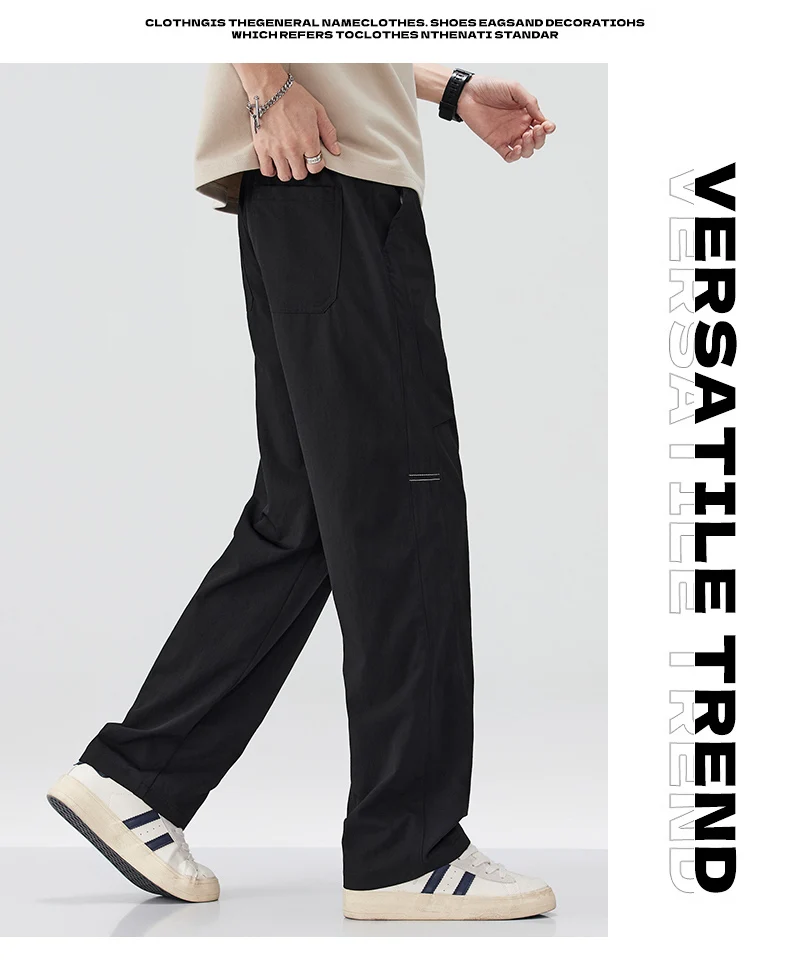 Brand Clothing Men's Spring Summer Thin Loose Straight Casual Pants Wrinkle Breathable Stretch Cargo Trousers Male Y2k 28-38