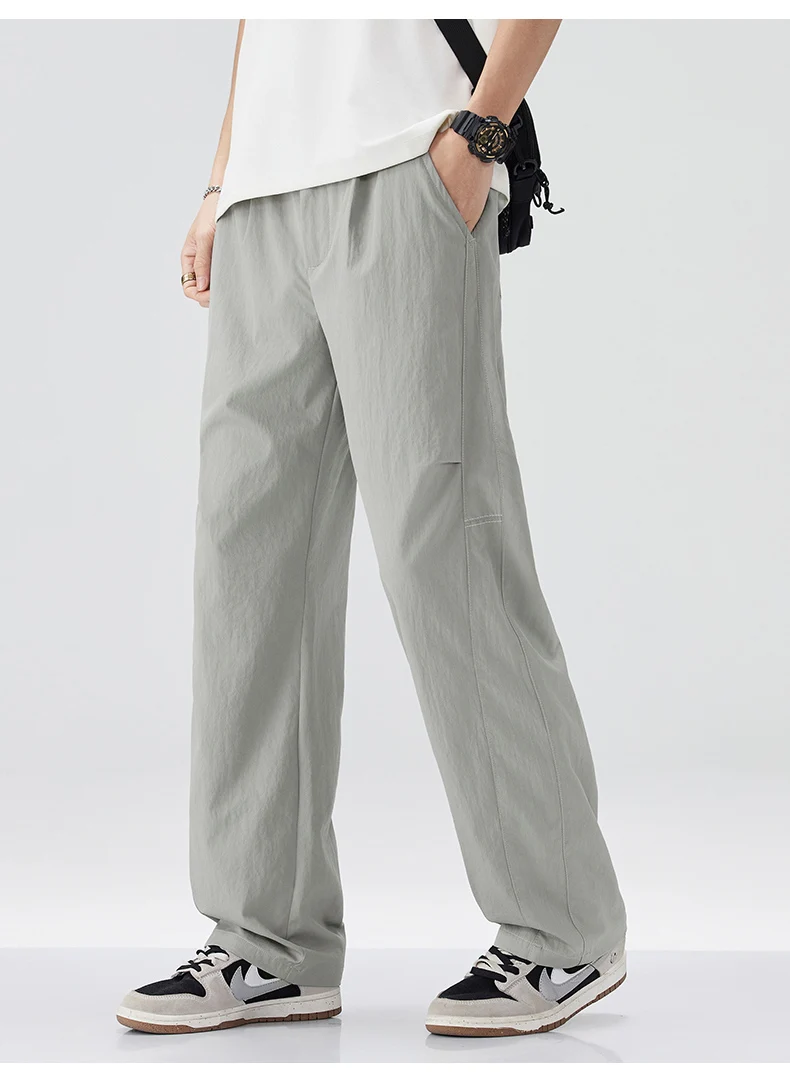 Brand Clothing Men's Spring Summer Thin Loose Straight Casual Pants Wrinkle Breathable Stretch Cargo Trousers Male Y2k 28-38