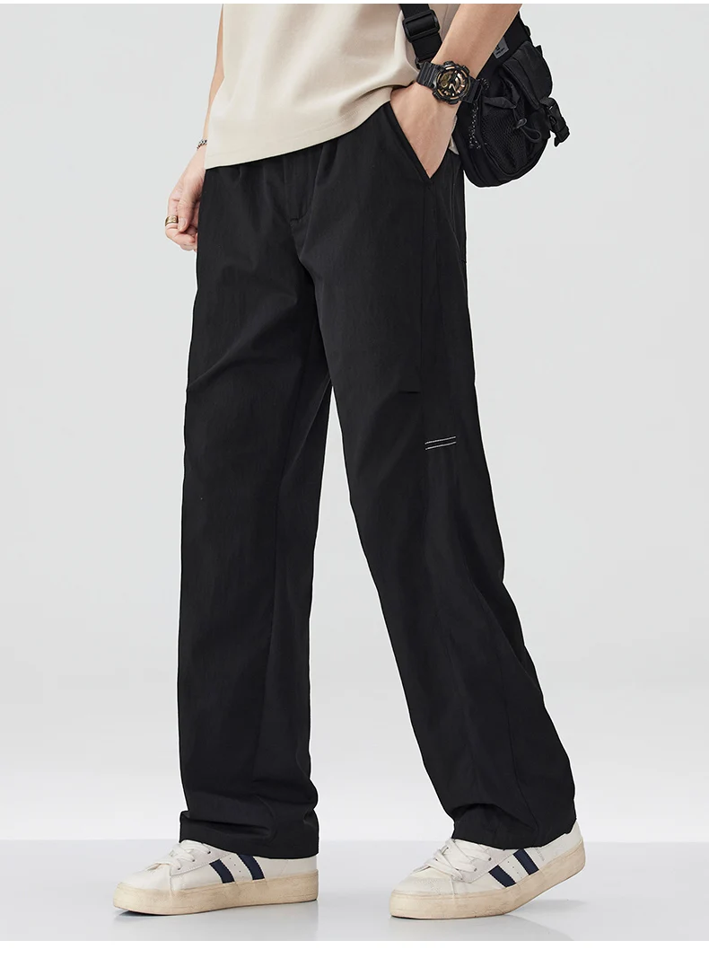 Brand Clothing Men's Spring Summer Thin Loose Straight Casual Pants Wrinkle Breathable Stretch Cargo Trousers Male Y2k 28-38