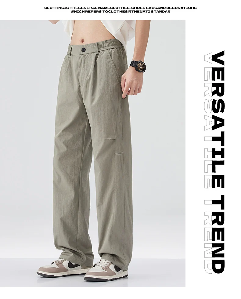 Brand Clothing Men's Spring Summer Thin Loose Straight Casual Pants Wrinkle Breathable Stretch Cargo Trousers Male Y2k 28-38