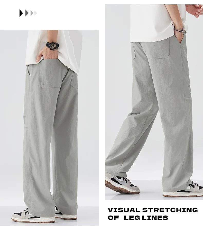 Brand Clothing Men's Spring Summer Thin Loose Straight Casual Pants Wrinkle Breathable Stretch Cargo Trousers Male Y2k 28-38