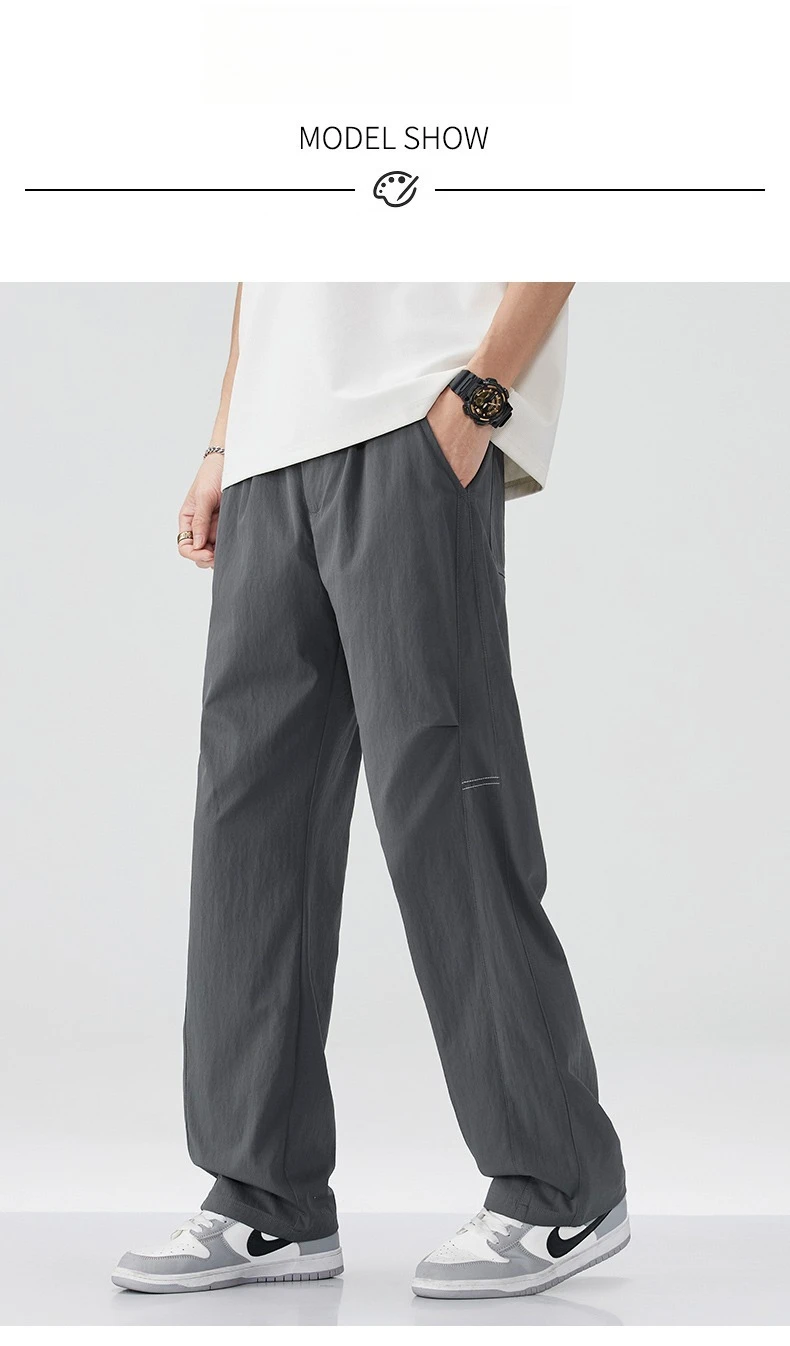 Brand Clothing Men's Spring Summer Thin Loose Straight Casual Pants Wrinkle Breathable Stretch Cargo Trousers Male Y2k 28-38