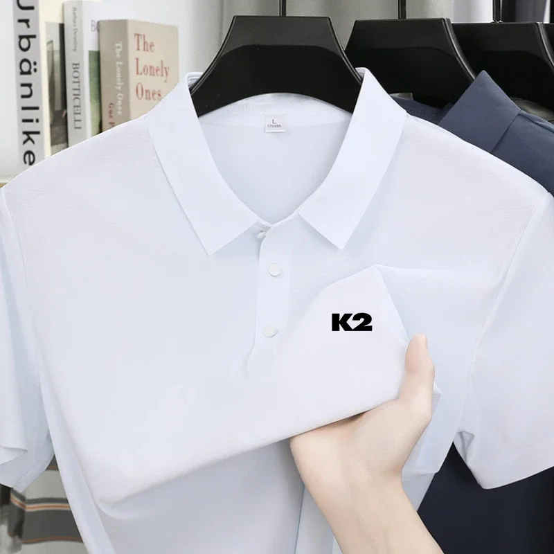 Letter printed polo shirt short sleeved ice silk comfortable men's top 2026 summer breathable casual fashion brand lapel T-shirt