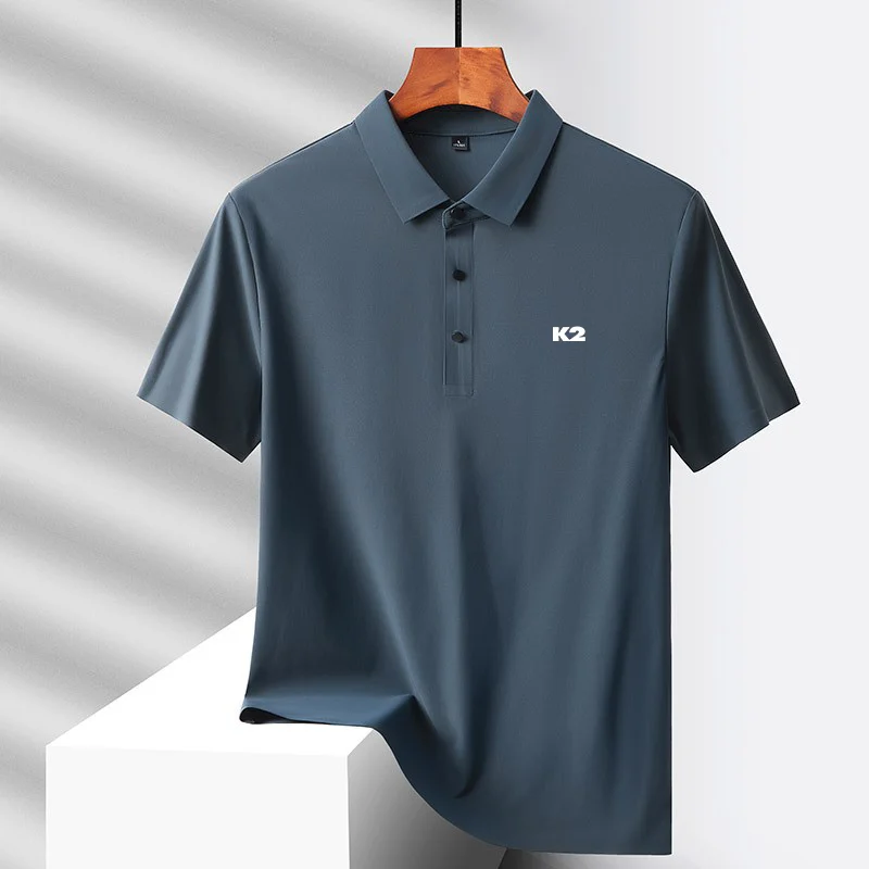 Letter printed polo shirt short sleeved ice silk comfortable men's top 2026 summer breathable casual fashion brand lapel T-shirt