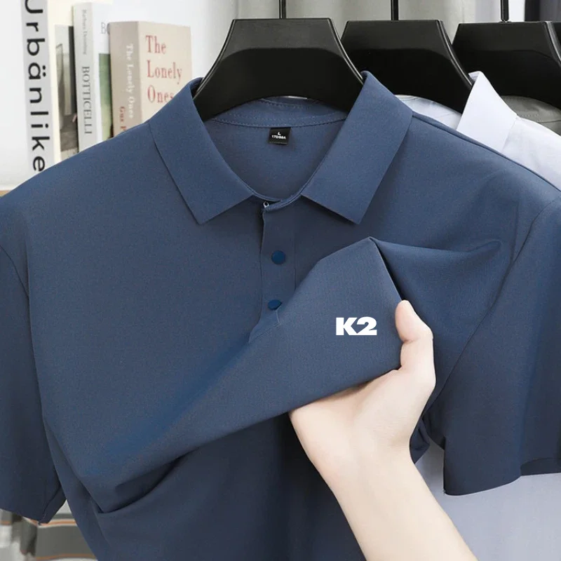 Letter printed polo shirt short sleeved ice silk comfortable men's top 2026 summer breathable casual fashion brand lapel T-shirt
