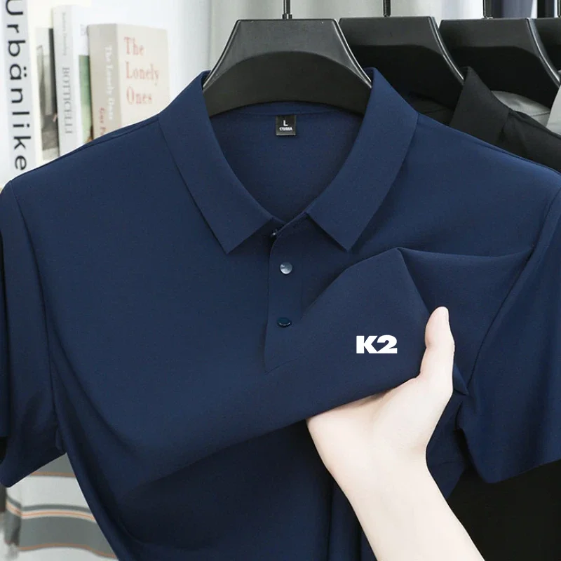Letter printed polo shirt short sleeved ice silk comfortable men's top 2026 summer breathable casual fashion brand lapel T-shirt