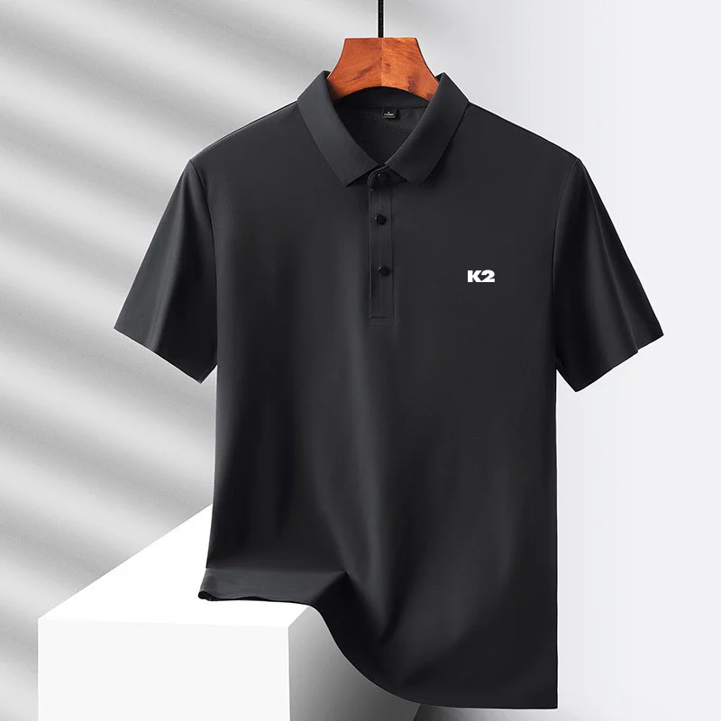 Letter printed polo shirt short sleeved ice silk comfortable men's top 2026 summer breathable casual fashion brand lapel T-shirt
