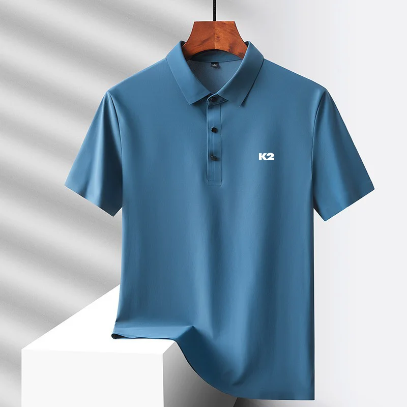 Letter printed polo shirt short sleeved ice silk comfortable men's top 2026 summer breathable casual fashion brand lapel T-shirt