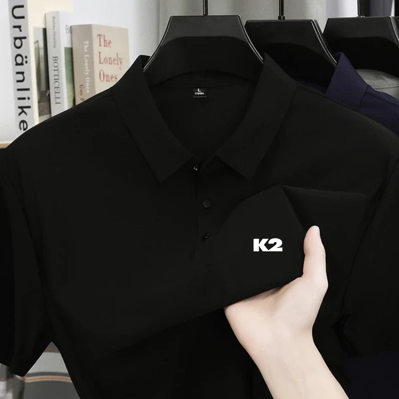 Letter printed polo shirt short sleeved ice silk comfortable men's top 2026 summer breathable casual fashion brand lapel T-shirt