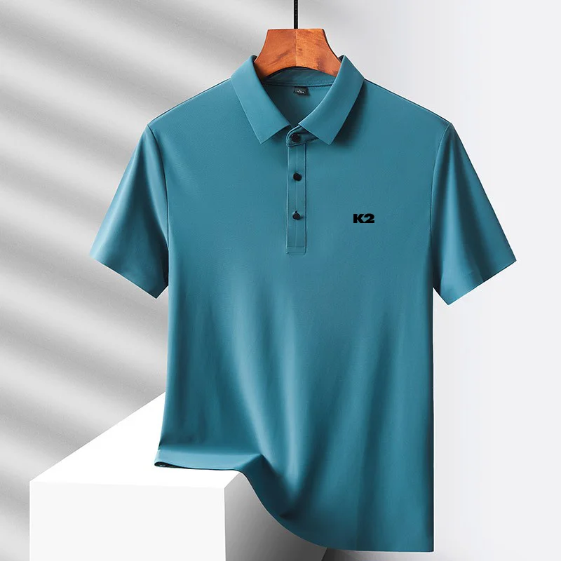 Letter printed polo shirt short sleeved ice silk comfortable men's top 2026 summer breathable casual fashion brand lapel T-shirt