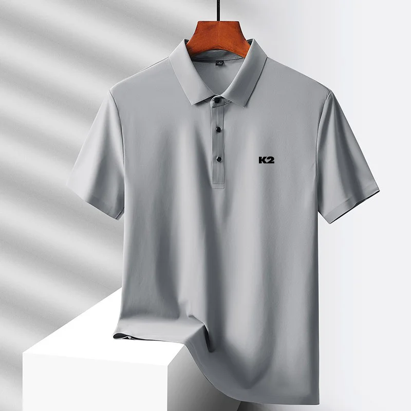 Letter printed polo shirt short sleeved ice silk comfortable men's top 2026 summer breathable casual fashion brand lapel T-shirt