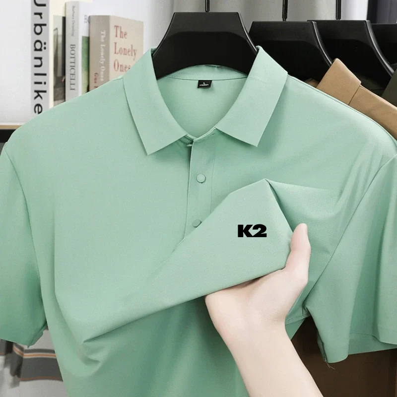 Letter printed polo shirt short sleeved ice silk comfortable men's top 2026 summer breathable casual fashion brand lapel T-shirt