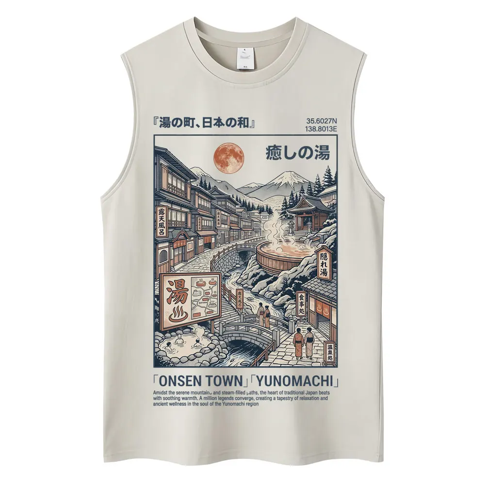 Washed Japanese Style Hokkaido Wave Tokyo Tank Tops Men Women Harajuku Fashion Vintage Sleeveless T Shirt Loose Cotton Y2k Vests